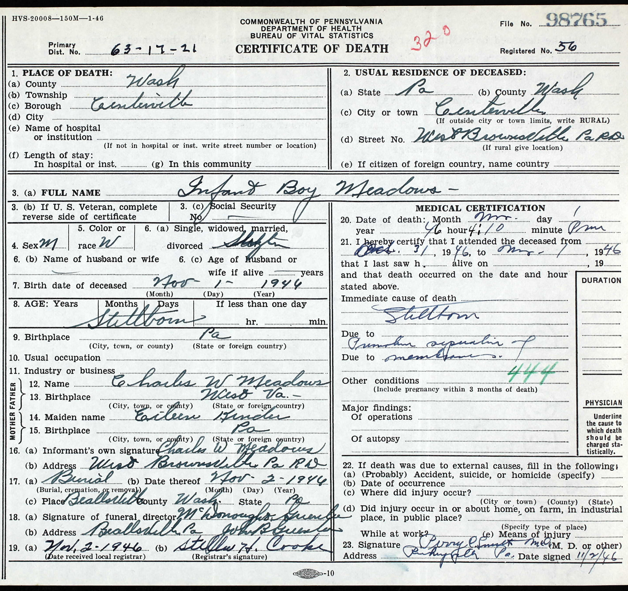 death certificate